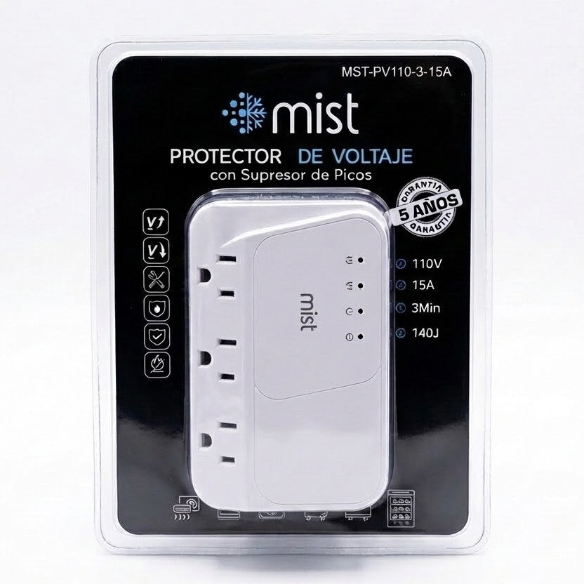 Protector de Voltaje Triple 140V USB y TYPE C Mist MST-PV110.3-15A 3
